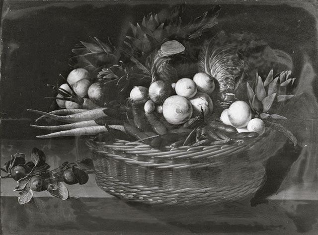 A. C. Cooper — Jacob van Hulsdonck - sec. XVII - Natura morta con cesto di ortaggi e prugne — insieme
